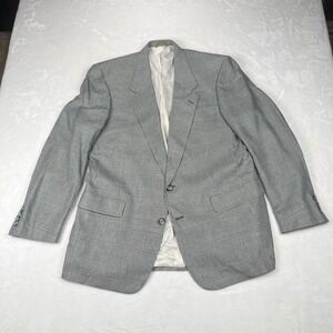 Hart Schaffner Marx Gold Trumpeter Mens 100% Silk Glen Plaid Blazer Grey Blue 44